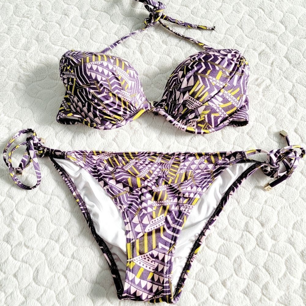 Victoria's Secret bikini purple geometric sexy 32D large swimsuit bathingsuit